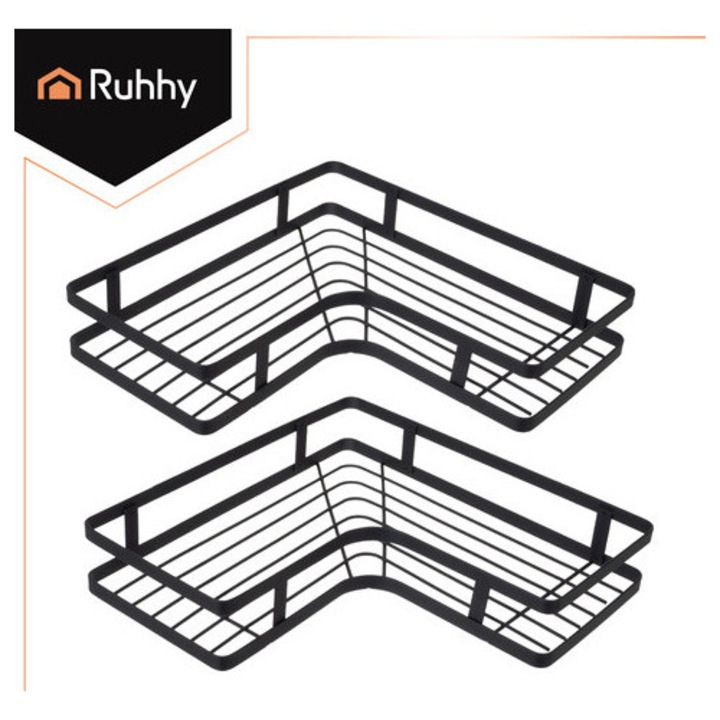 Set 2 Rafturi de Colt Ruhhy, Negru, Fara Gaurire, 24,8x24,8x5cm