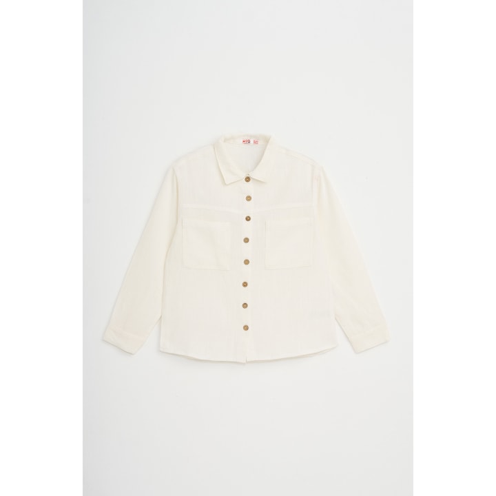 Camasa Cu Mod Kids, Bej, Din In Si Bumbac, – Camasa Din In, Beige Clair