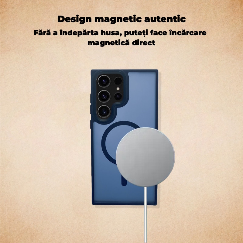 Carcasa magnetica pentru Samsung Galaxy S23 Ultra – albastru, textura mata placuta la atingere, rezistenta la amprente, TPU+PC antichoc, cu inel magnetic integrat, mai multe culori disponibile