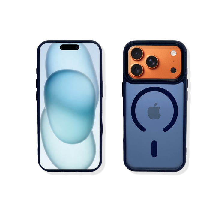 Carcasa magnetica pentru iPhone 17 Pro – albastru, textura mata placuta la atingere, rezistenta la amprente, TPU+PC antichoc, compatibila cu MagSafe, mai multe culori disponibile