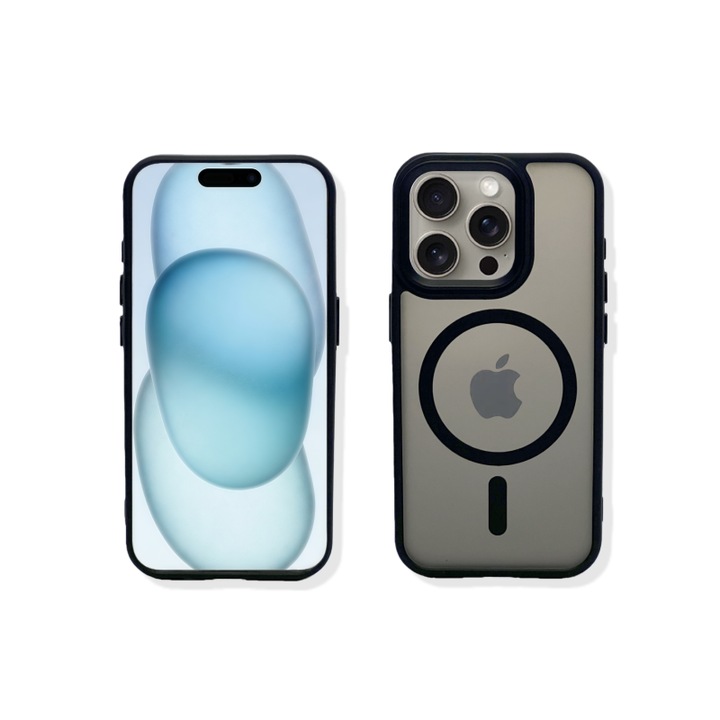 Carcasa magnetica pentru iPhone 16 Pro Max – negru, textura mata placuta la atingere, rezistenta la amprente, TPU+PC antichoc, compatibila cu MagSafe, mai multe culori disponibile