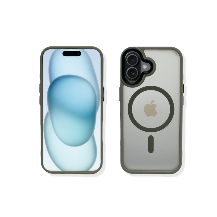 Carcasa magnetica pentru iPhone 16 Plus – gri, textura mata placuta la atingere, rezistenta la amprente, TPU+PC antichoc, compatibila cu MagSafe, mai multe culori disponibile