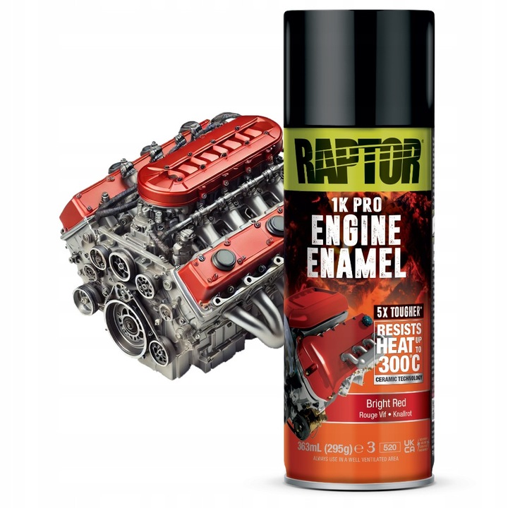 Vopsea Spray Termorezistenta Pentru Motoare, Raptor U-Pol, Rosu, 300°C