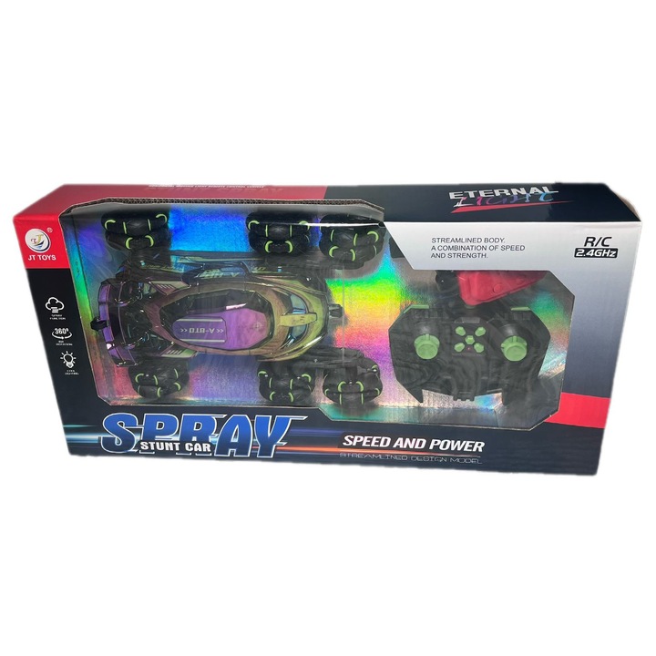 Masina RC Spray Stunt Car, telecomanda 2.4GHz, efect de spray, 360, multicolor