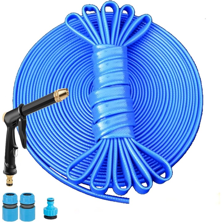 Furtun de grădină HGLCM 15m, ramforsat cu fitinguri, design fără îndoiri, duză de pulverizare ajustabilă