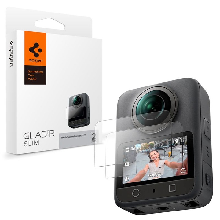 Set 2 folii protecție display Spigen Glass tR Slim, transparent, sticlă securizată 9H, pentru DJI Osmo 360