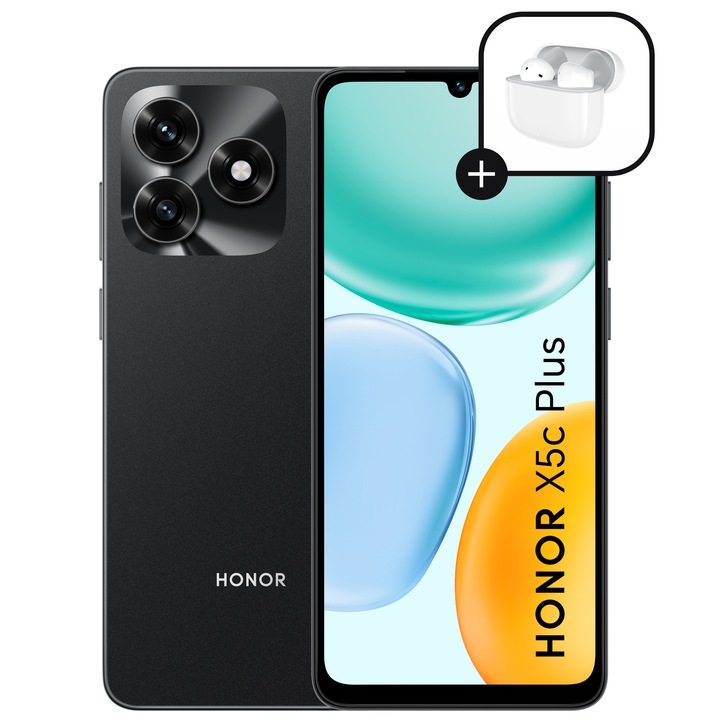 Telefon mobil HONOR X5c Plus, Dual SIM, 4GB RAM, 128GB, Midnight Black - Casti Honor Choice Earbuds X7e Active incluse