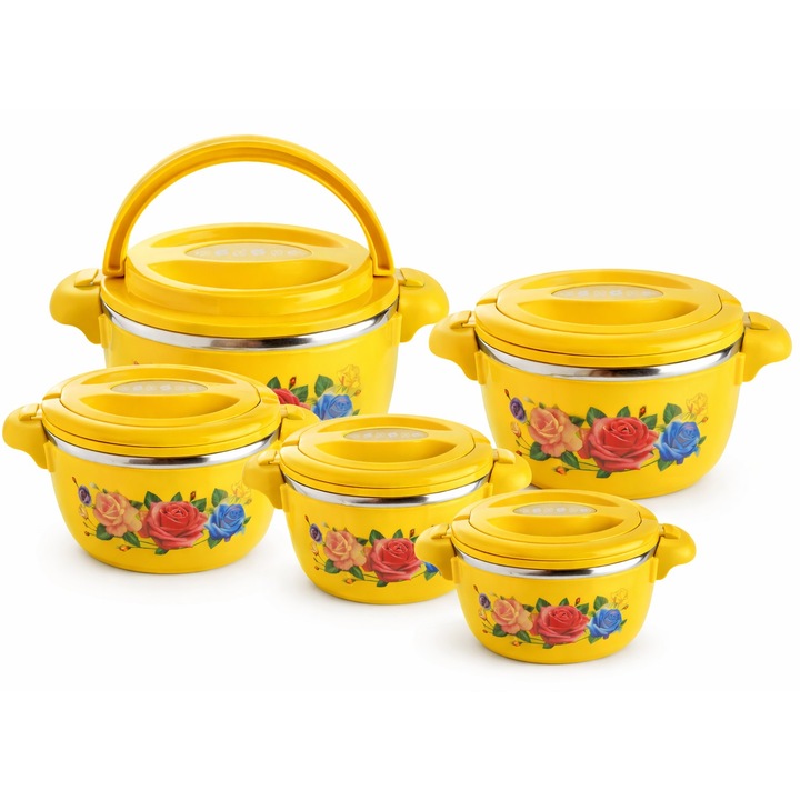 Set 5 caserole termice RAC, galben, 1L x 2L x 4L x 6L x 8L