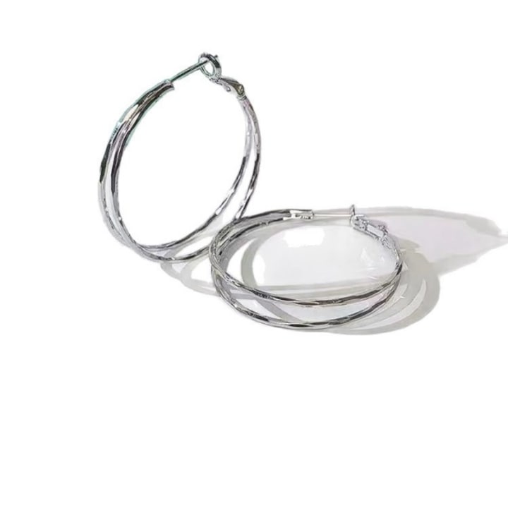 925 ezüst fülbevaló, CK, egyszerű design, összefonódó körök, ezüst, 30mm