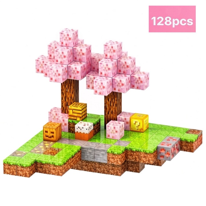 Jucarii Magnetice 128 Piese Compatibile Magna-Tiles, Blocuri Constructie 3D STEM Educative, ABS Sigur Non-Toxic, Multicolor