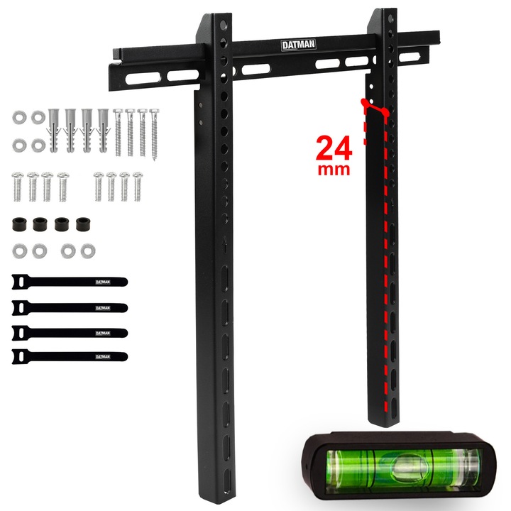 Suport TV Fix de Perete DATMAN, Slim 24mm, Max 45kg, Negru, 32~70" (81~178cm)