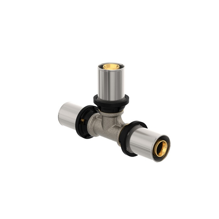 Purmo 32x32x20 réz radiális T-idom, korrózióálló, szivárgás és préselés előtti funkcióval, ezüst színű