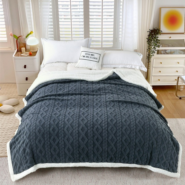 Patura tricot cu blanita Ralex, antracit, 200x230cm