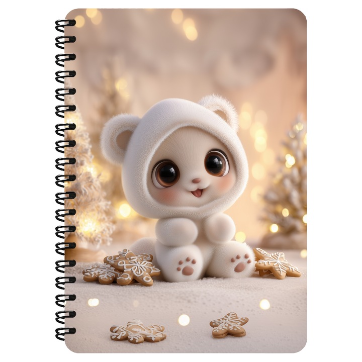 Agenda A5, Animalut Imbracat In Costum De Ursulet, Turta Dulce, Iarna, Craciun, Coperta Mdf, Spira Metalica, 130 Pagini