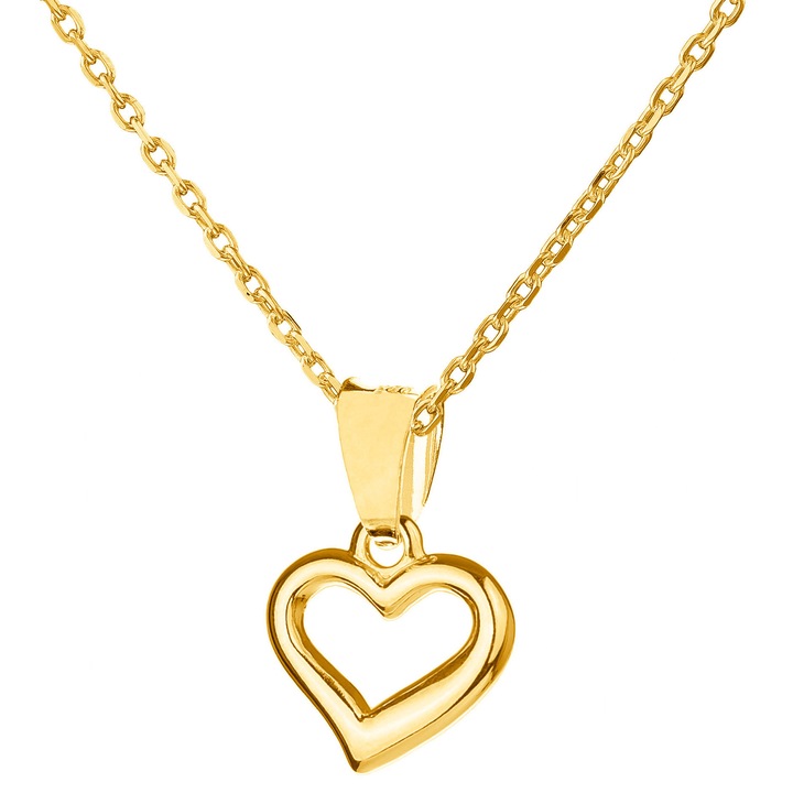 Colier lung Siju, inima, argint 925, auriu, 65 cm