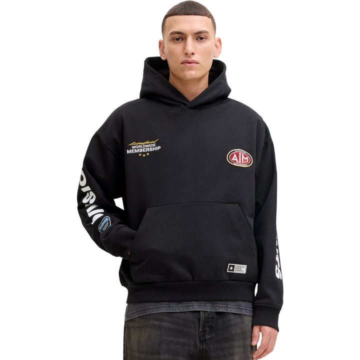 Hanorac JACK &JONES Pulse Printed Hood 53479, Negru