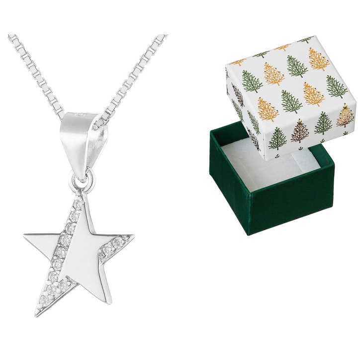 Colier dama Siju, argint, 90 cm, rodinat, set cu cutie cadou