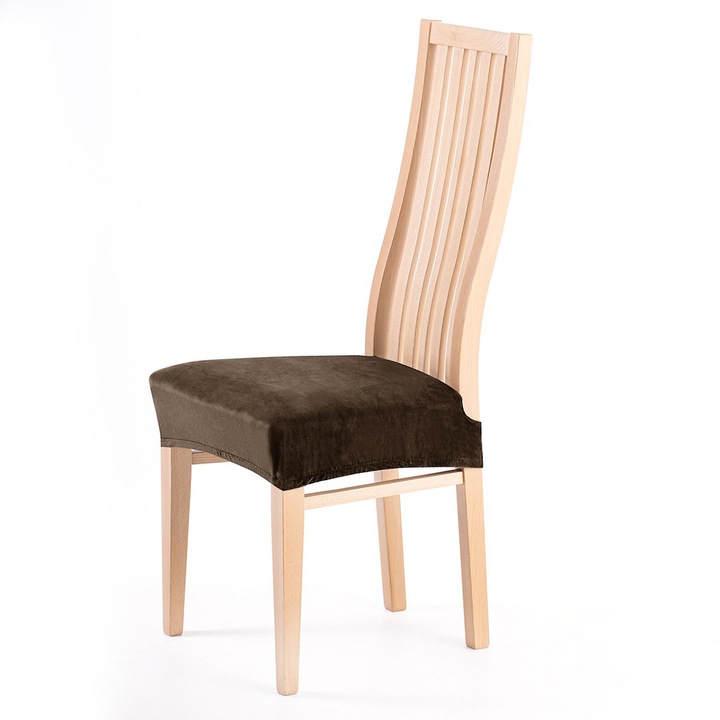 Калъф за стол от кадифе с еластична седалка, 190 гр/м2, Sento, 40x40x5 см, кафяв, 1 бр