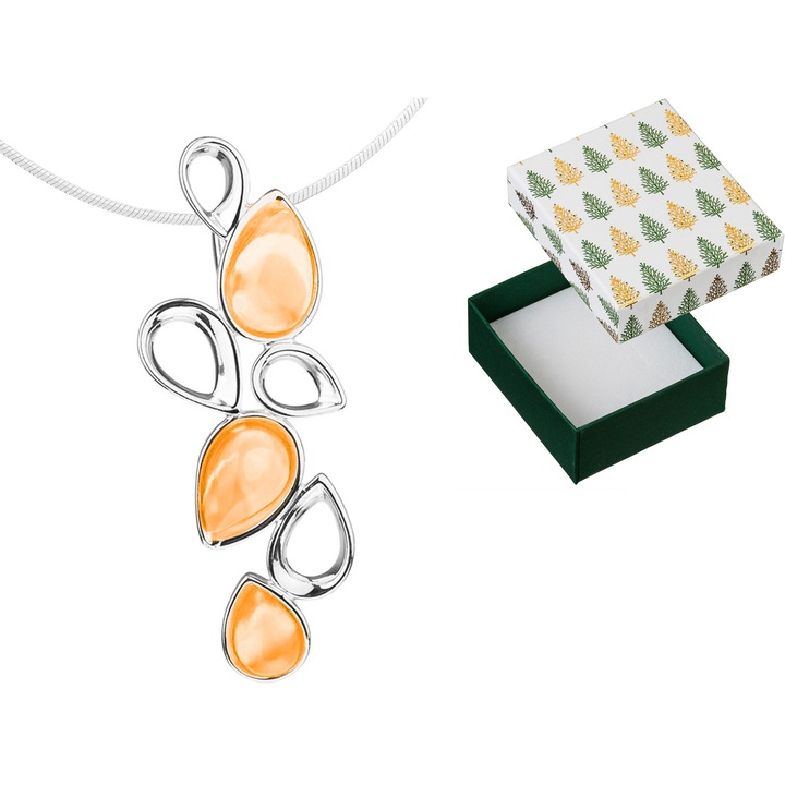 Colier dama, din argint cu chihlimbar, 38 cm, cutie cadou, Siju