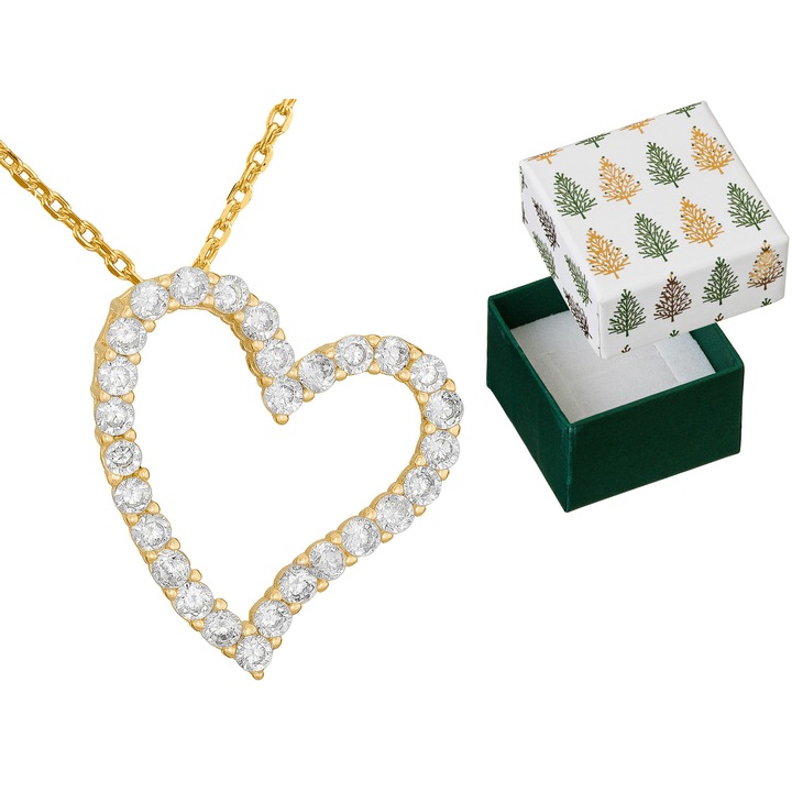 Colier din argint 925 placat cu aur, in forma de inima cu zirconii, 65 cm, set cu cutie cadou