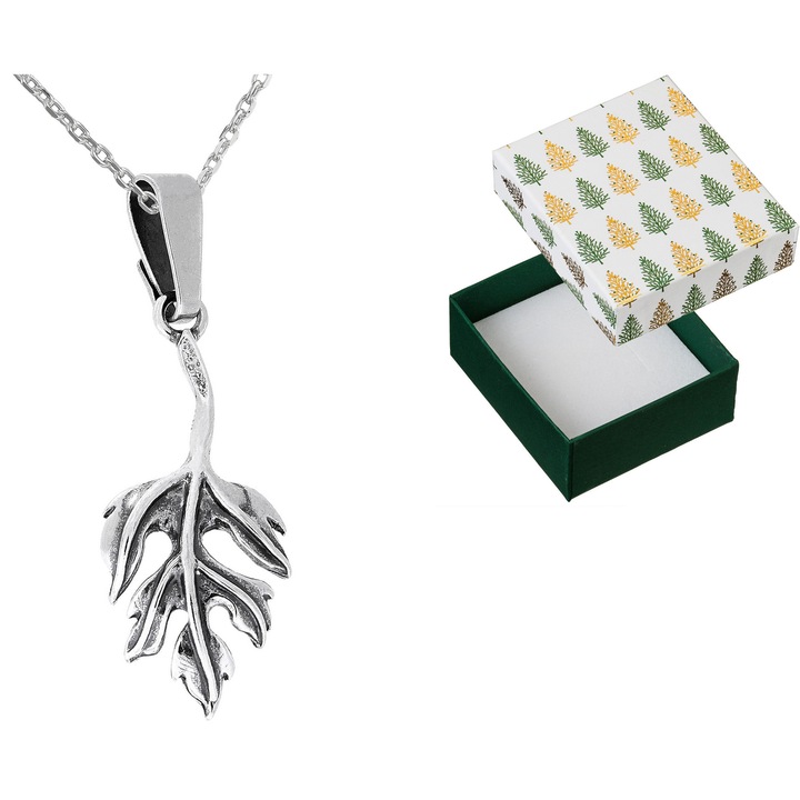 Colier scurt dama, din argint oxidat cu frunza, Siju, 65cm, 925