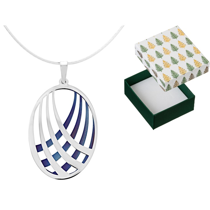 Colier oval din argint si titan Siju, 65 cm, cu finisaj rodiat, multicolor