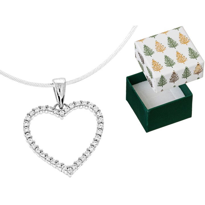 Colier lung din argint cu inima mare Siju, set cu cutie de cadou, 90 cm