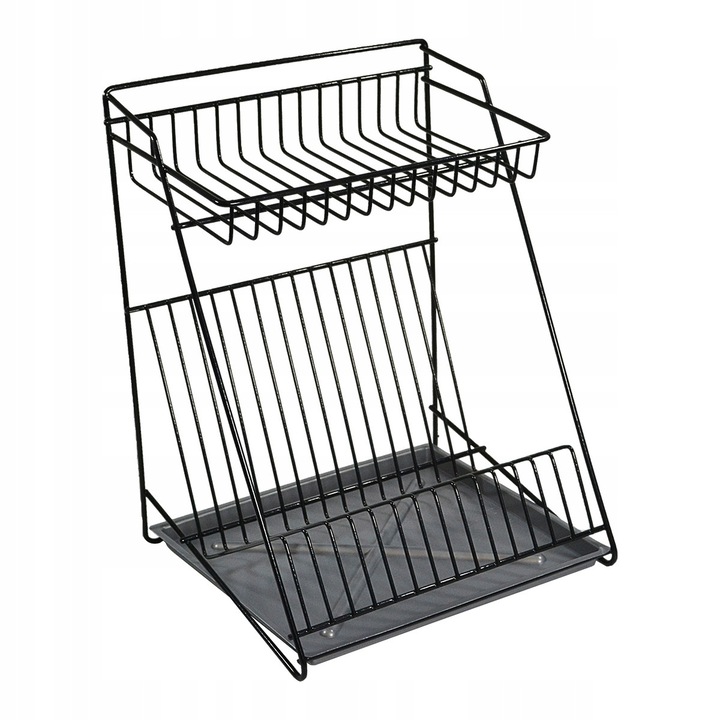 Scurgator vase 2 niveluri Metpol, negru, 30x26x39cm, cu tava, rezistent la apa