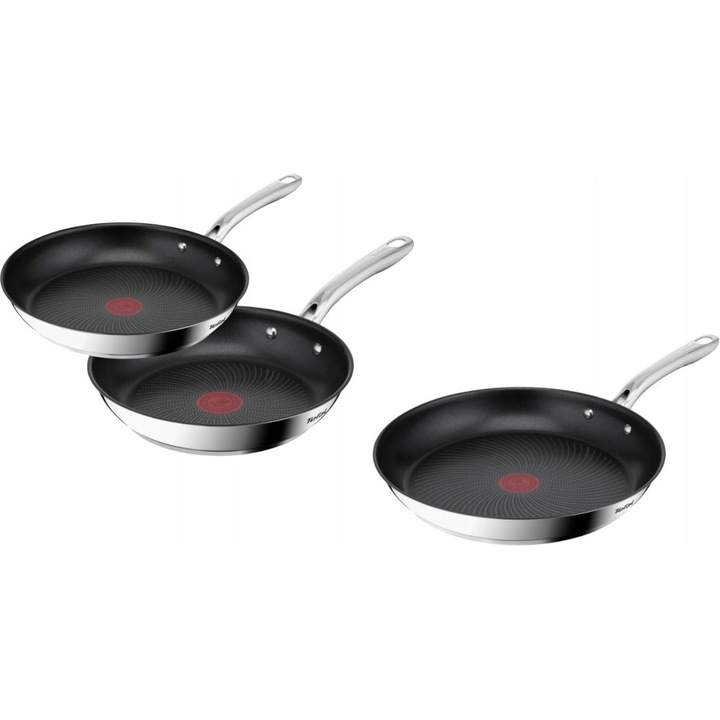 Комплект тигани Tefal Infinite 24/28/30 см, инокс, незалепващо покритие, Titanium