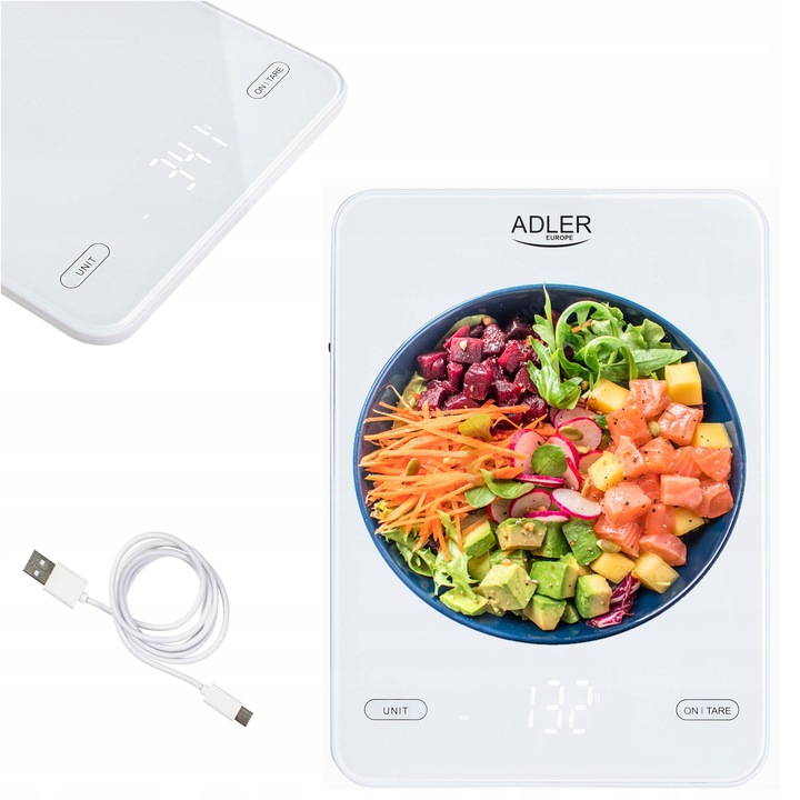 Cantar de Bucatarie Electronic Adler AD3177W, 10kg, USB, Alb