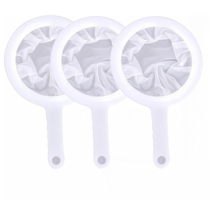 3 db nylon szűrő készlet, BOMSTOM, 100/200/400 mesh, csúszásmentes fogantyúval, fehér, 24x15cm