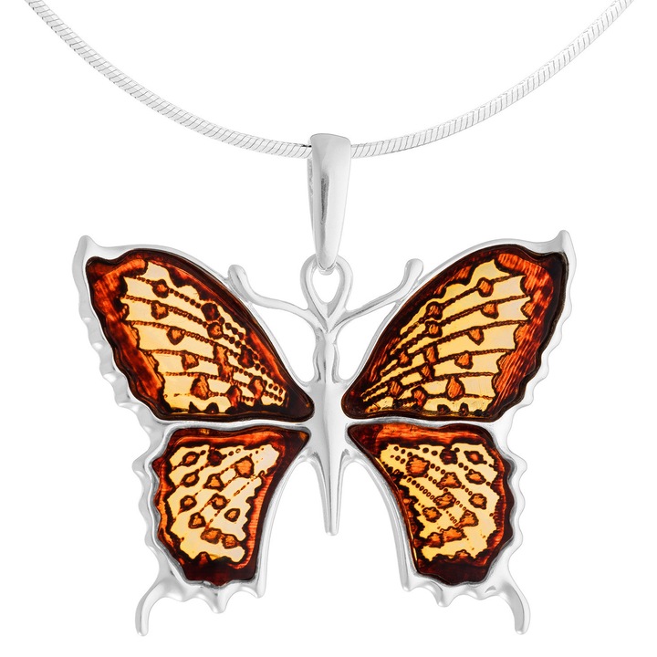 Colier lung din argint 925 cu pandantiv chihlimbar, 90cm, Siju