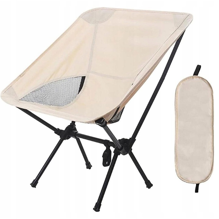 Scaun Camping Pliabil Bej Oxford, Confortabil, Cu Husa