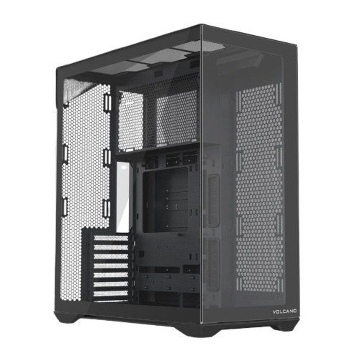 Carcasa MODECOM Volcano Space XL Full Tower, neagra, dimensiuni mari, panouri din sticla securizata, fara ventilatoare