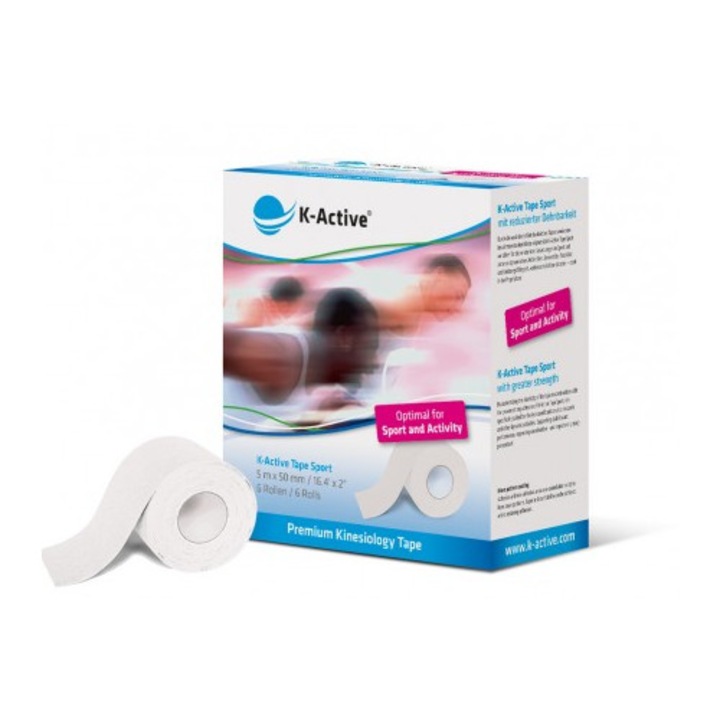 Banda Kinesiology K-Active Sport 5m Alba - Suport si Recuperare