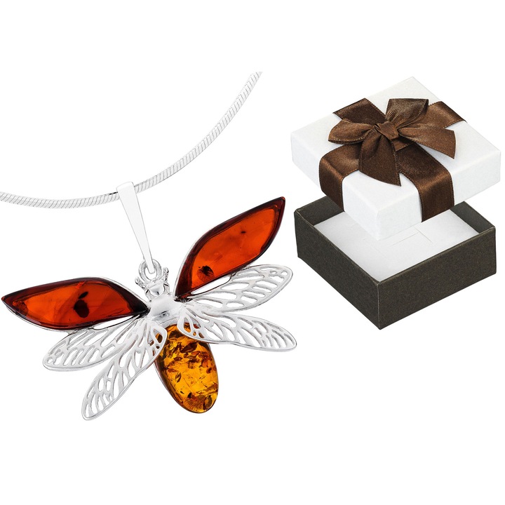 Colier Dama Siju cu Pandantiv din Argint 925 si Chihlimbar, 50 cm