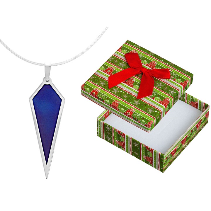 Colier din argint si titan Siju, forma deltoid, albatru, 90cm, argint rodiat, set cu cutie cadou