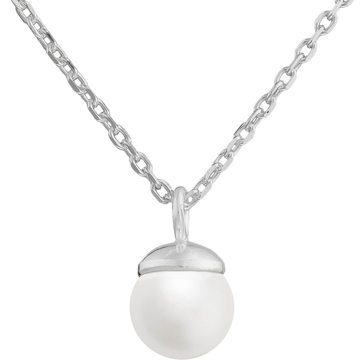 Colier scurt din argint cu perla alba 6mm, Siju, 38cm