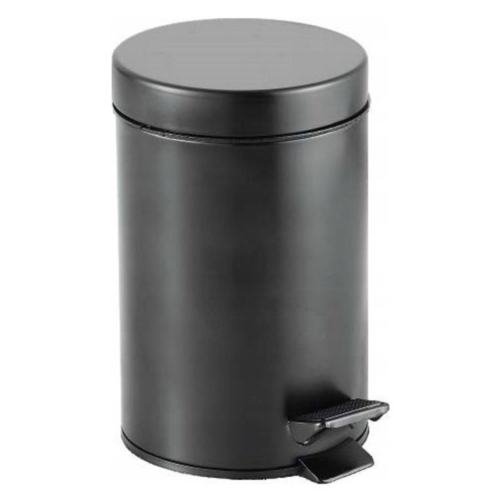 Cos de gunoi Muro baie, 5L, negru mat, otel, rotund, cu pedala