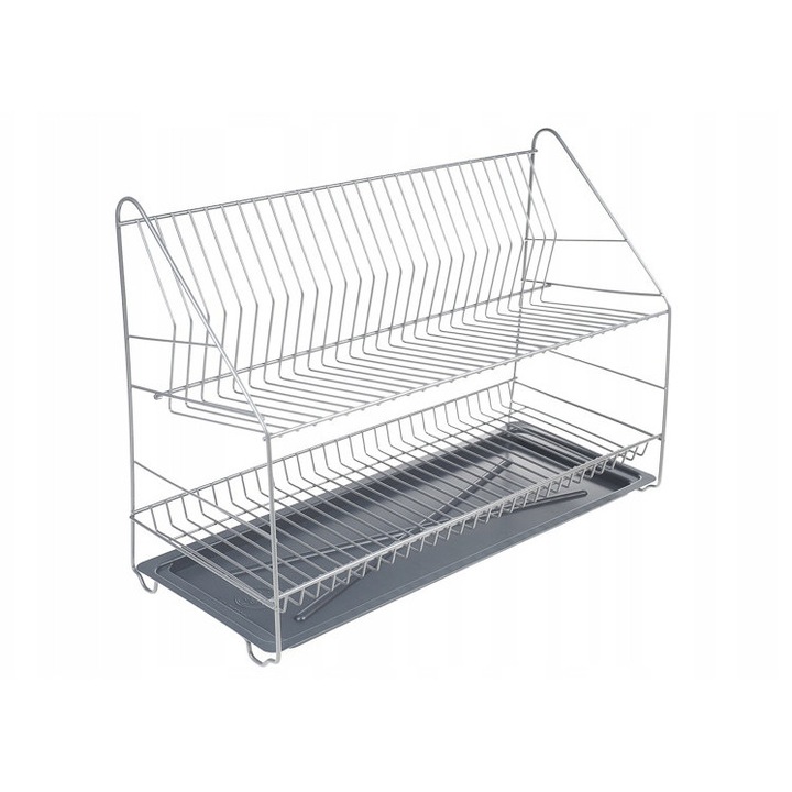 Scurgator vase Metpol 60cm, metalic, gri, cu tava, doua niveluri