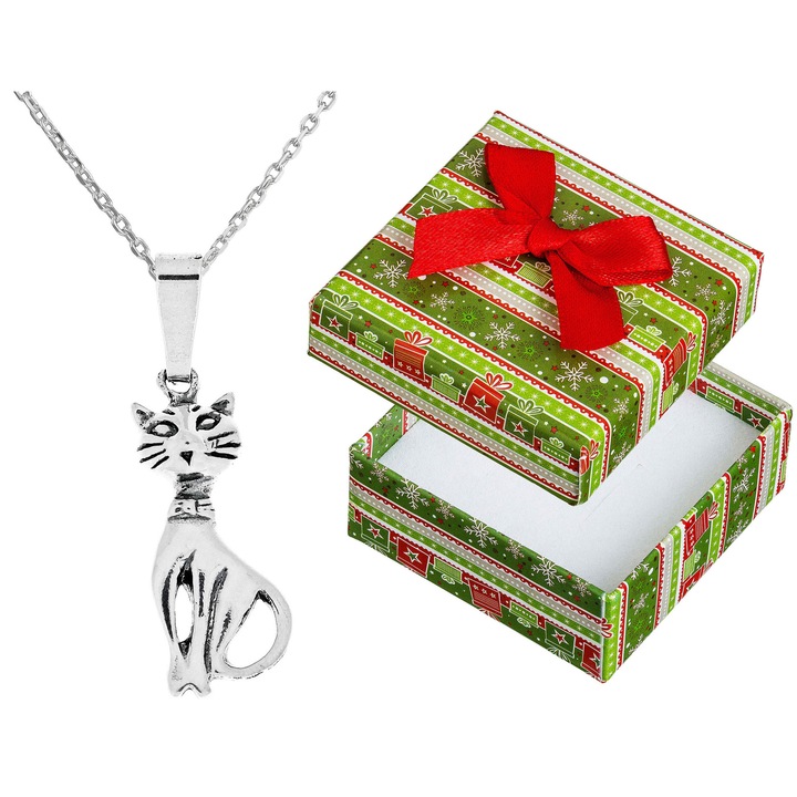 Colier dama, Siju, Argint, 35 cm, Argintiu, set cu cutie de cadou