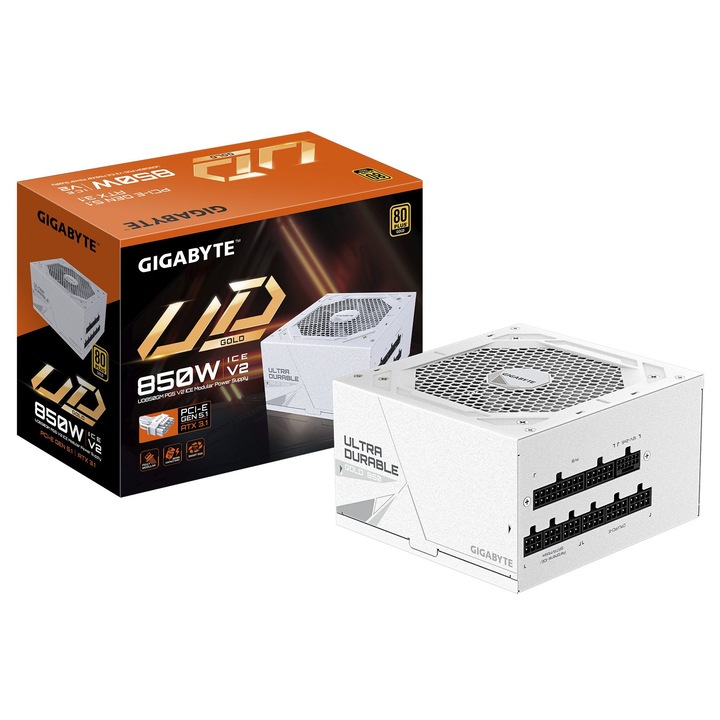Захранване за компютър GIGABYTE UD850GM PG5 V2, 850W, 80 PLUS Gold, активно, бяло, размери 150x140x86mm