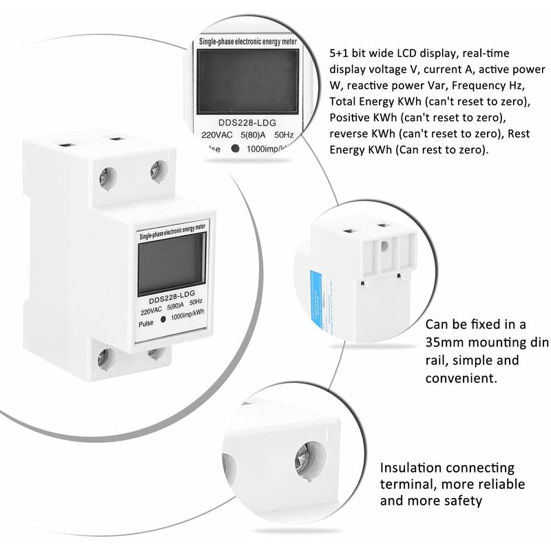 Contor de energie electrica monofazat DDM15SD, LCD, montare pe sina DIN ...