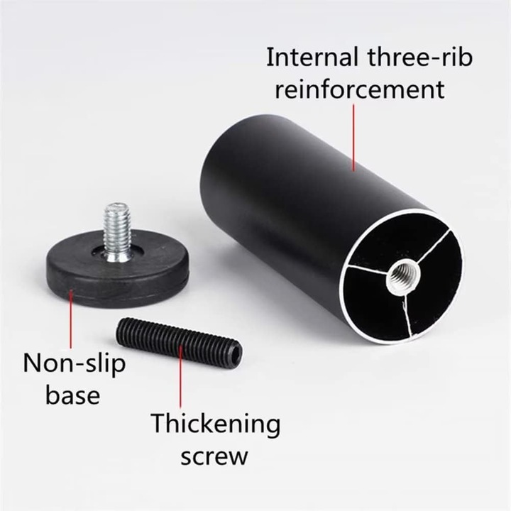 Set 4 picioare de mobilier din aliaj de aluminiu, rotunde, 12cm, negru, ajustabile