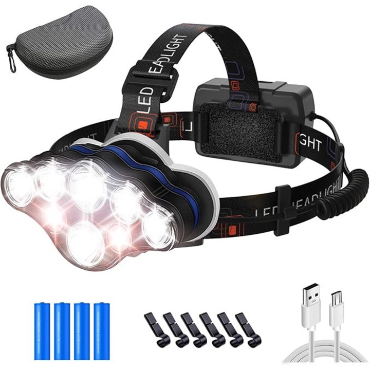 Lanterna LED 18000 lumen, reincarcabil USB, 8 moduri, IPX4, pentru sporturi in aer liber