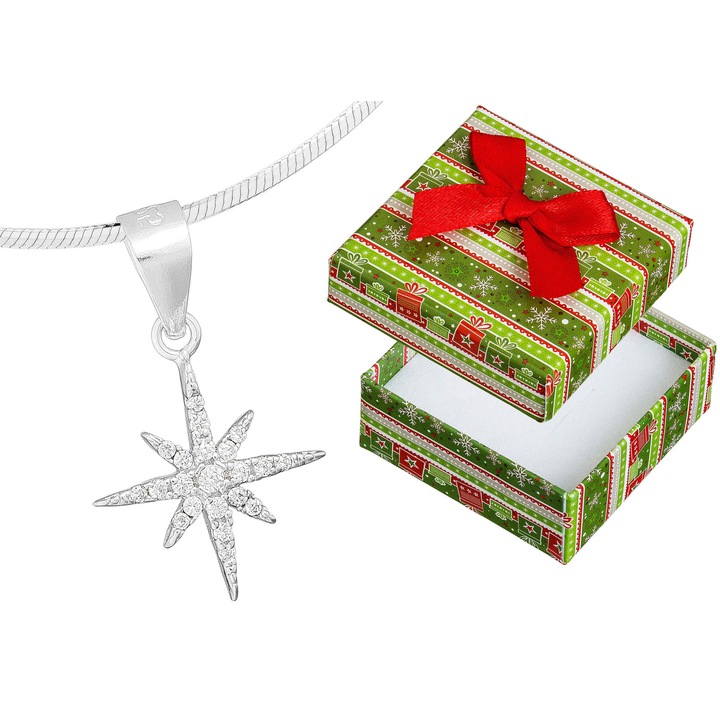 Colier lung din argint 925 cu stea mica decorata cu zirconii, 70cm, argintiu, Siju cu cutie de cadou