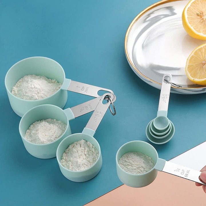 Set de linguri de masurat multifunctionale, 8 bucati, pentru solide si lichide, albastru