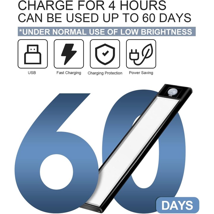 Lampa LED reincarcabila cu senzor de miscare, 31 LED-uri, 20cm, alb