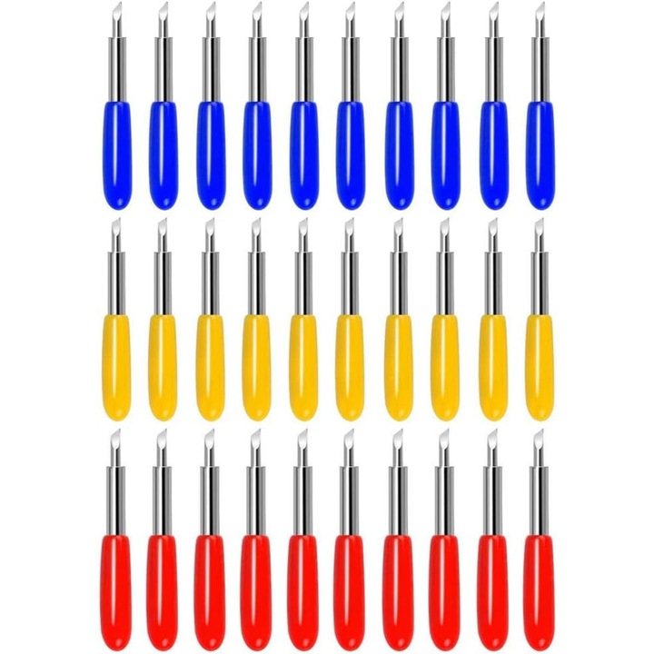 Set 30 lame de schimb pentru masini de taiat vinil, unghiuri 30/45/60 grade, multicolor