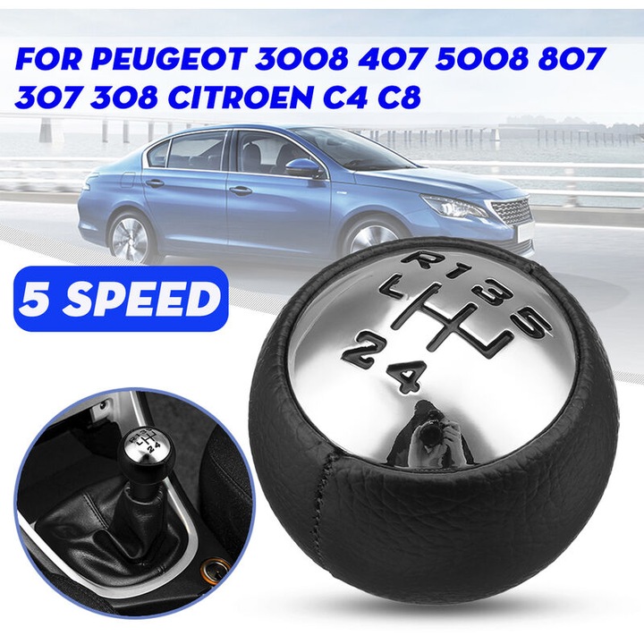 Manere schimbator de viteze 5 trepte, negru cu argintiu lucios, 37mm x 42mm, set 1 bucata